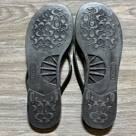 Coach Lyra Jelly Signature Thong FlipFlop Sandals Size 7 Preppy Y2K Logo Black - Picture 6 of 9